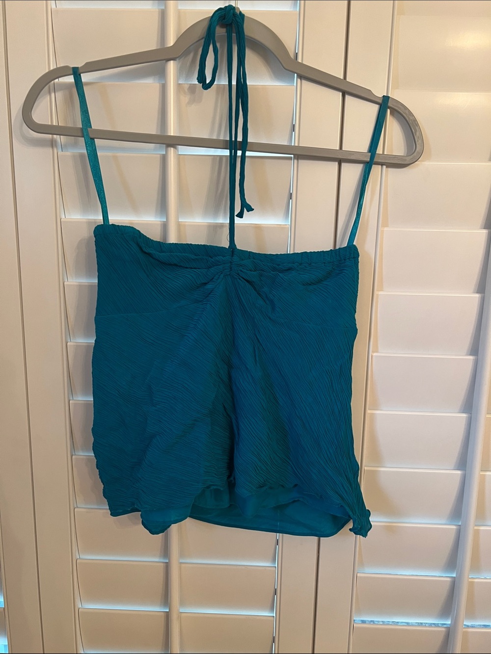 Diane Von Furstenberg Teal Pleated Halter Spaghetti-Strap Camisole